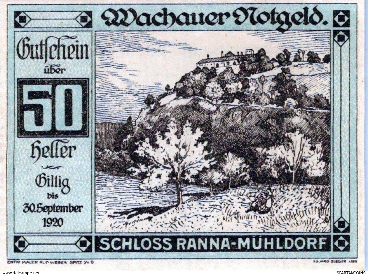 50 HELLER 1920 Stadt WACHAU Niedrigeren Österreich Notgeld Banknote #PE081 - [11] Emisiones Locales