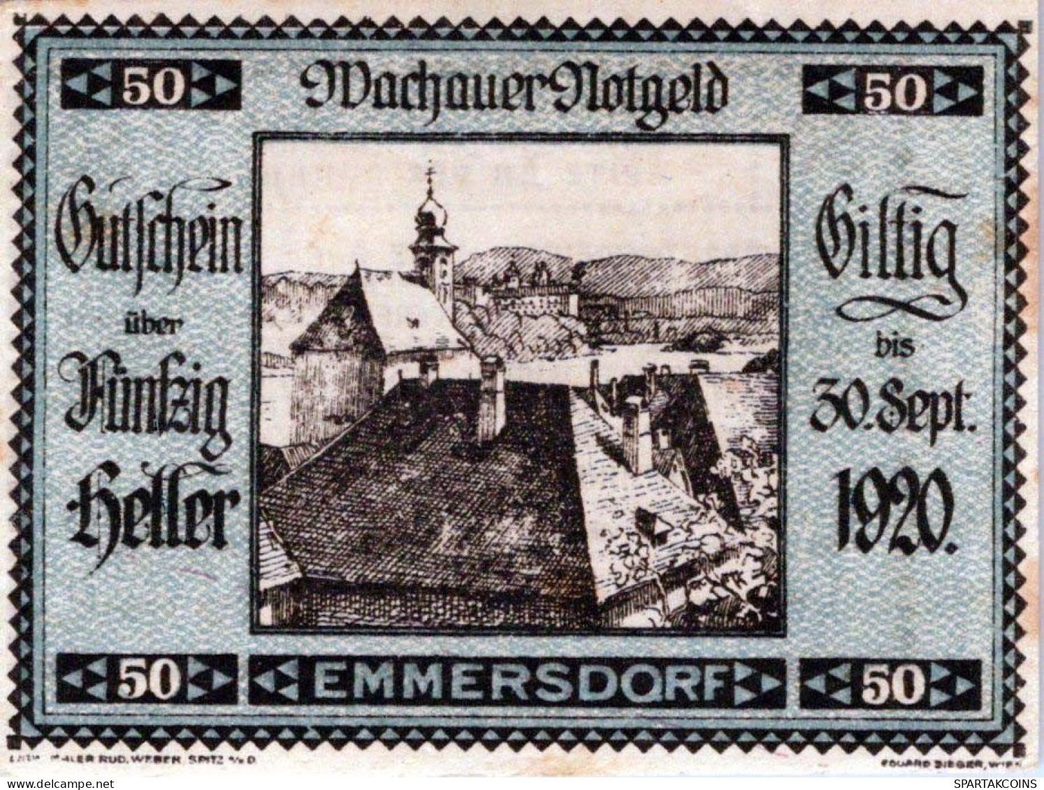 50 HELLER 1920 Stadt WACHAU Niedrigeren Österreich Notgeld Banknote #PE064 - [11] Emisiones Locales