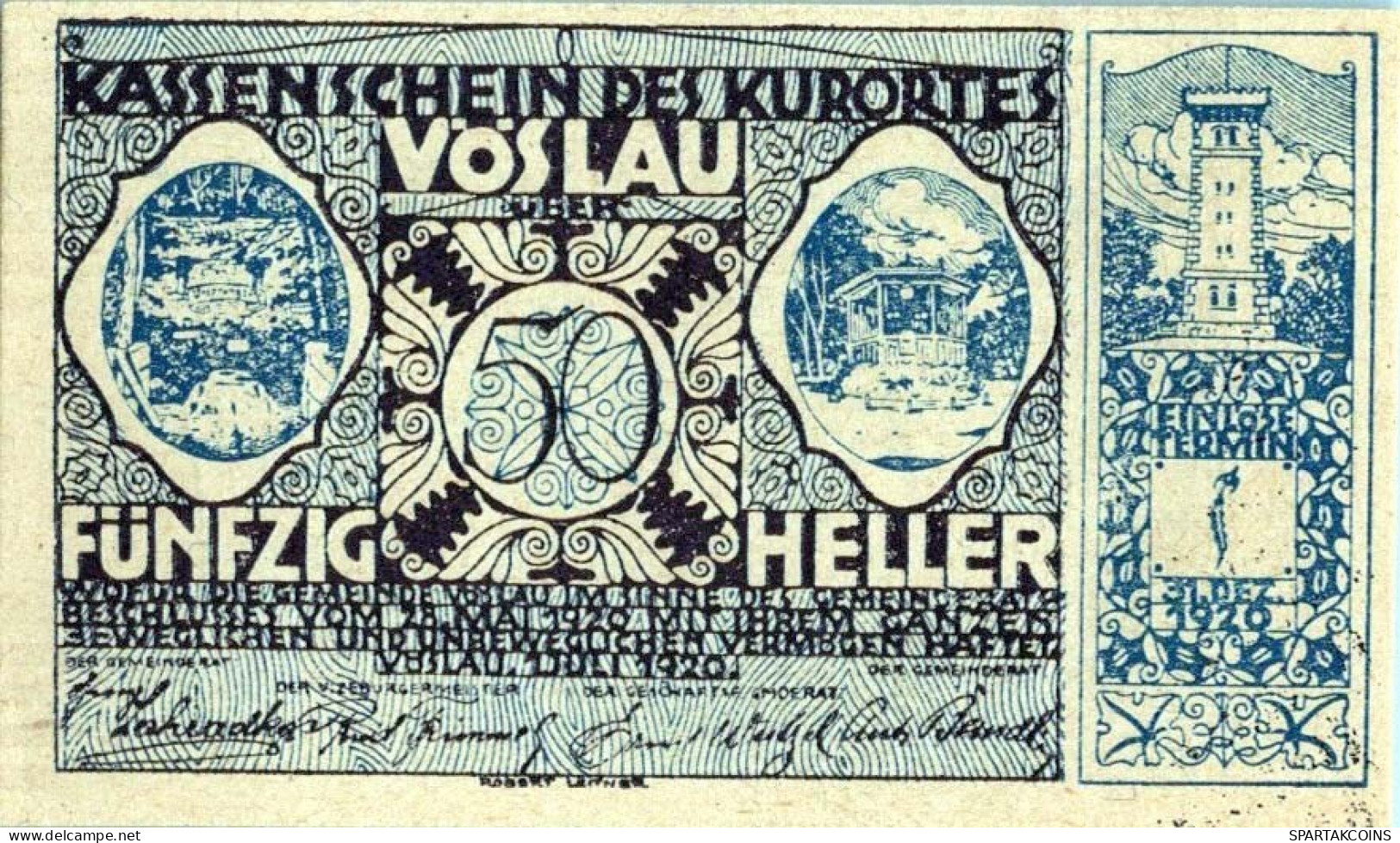 50 HELLER 1920 Stadt VÖSLAU Niedrigeren Österreich Notgeld Papiergeld Banknote #PG732 - [11] Emisiones Locales