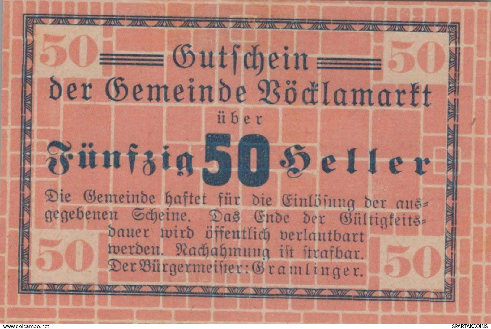 50 HELLER 1920 Stadt VoCKLAMARKT Oberösterreich Österreich Notgeld #PE980 - [11] Emisiones Locales