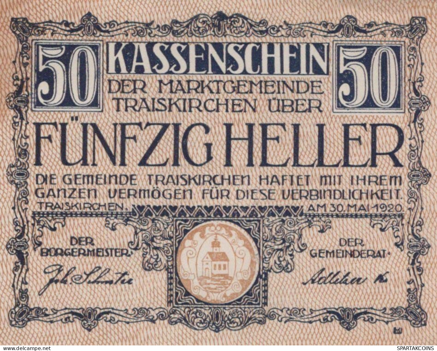 50 HELLER 1920 Stadt TRAISKIRCHEN Niedrigeren Österreich UNC Österreich Notgeld #PH463 - [11] Emisiones Locales