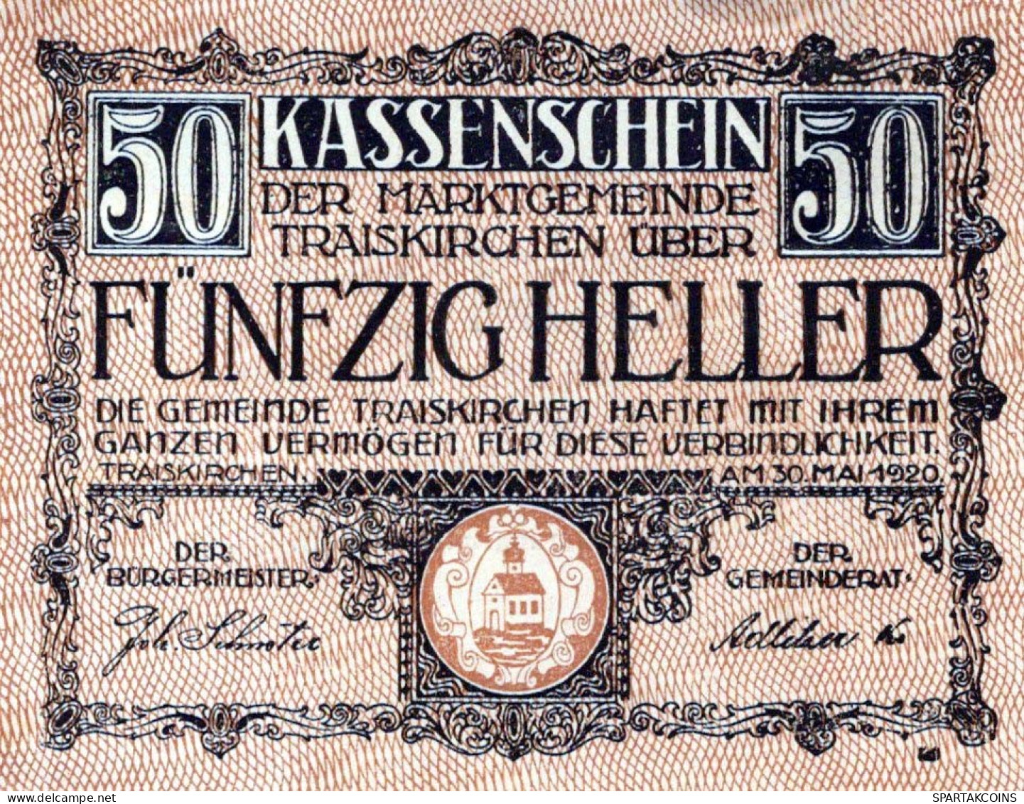 50 HELLER 1920 Stadt TRAISKIRCHEN Niedrigeren Österreich Notgeld #PF249 - [11] Emisiones Locales