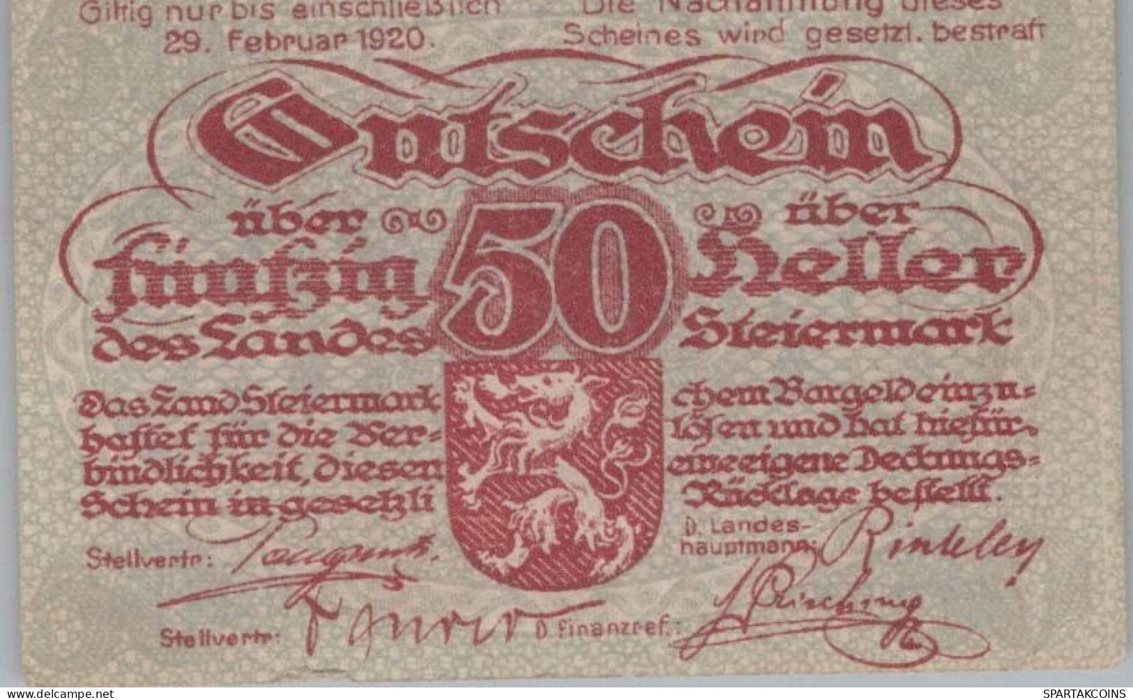 50 HELLER 1920 Stadt STYRIA Styria UNC Österreich Notgeld Banknote #PH087 - [11] Emisiones Locales
