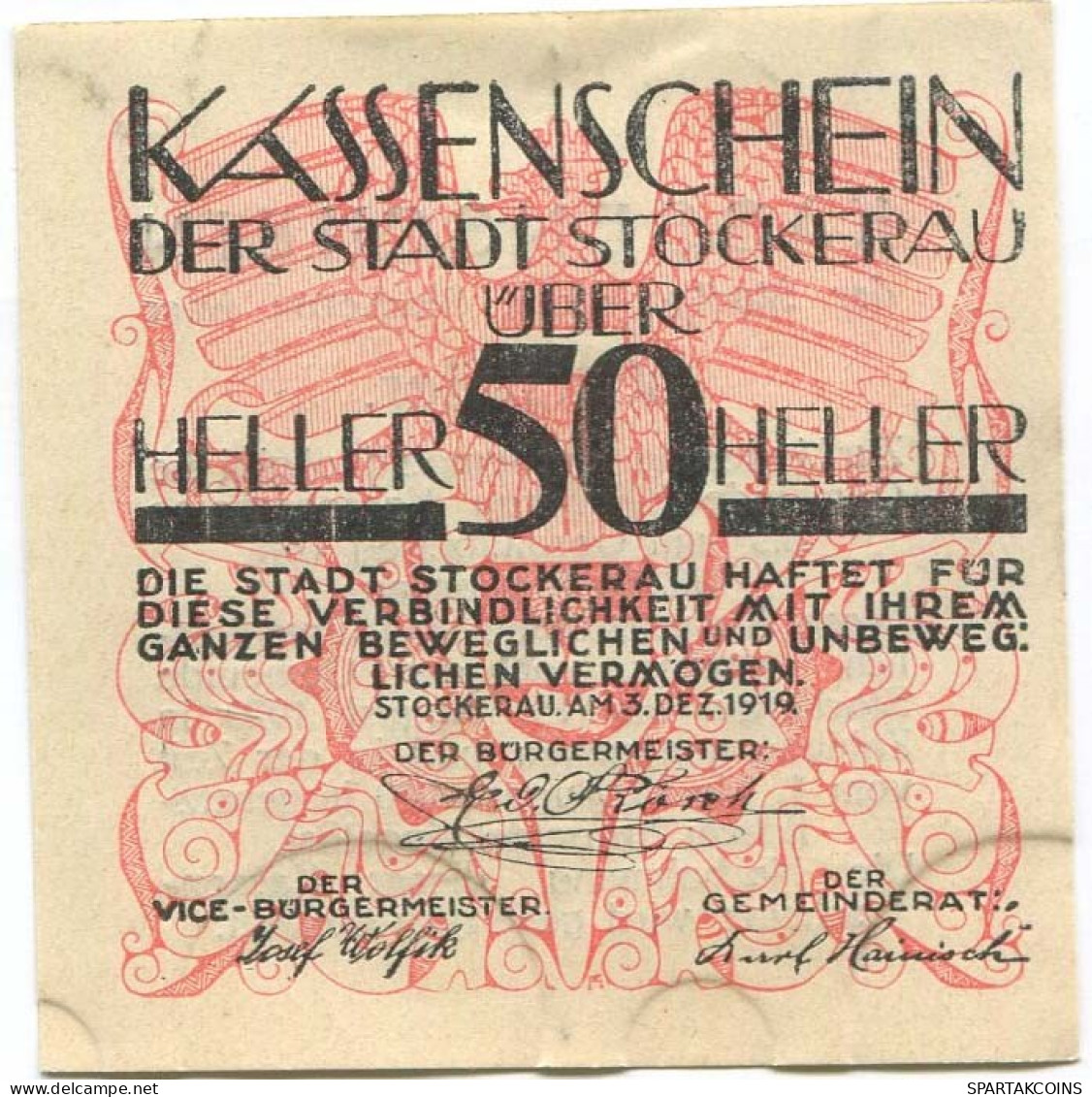 50 HELLER 1920 Stadt STOCKERAU Niedrigeren Österreich Notgeld Papiergeld Banknote #PL780 - [11] Emisiones Locales