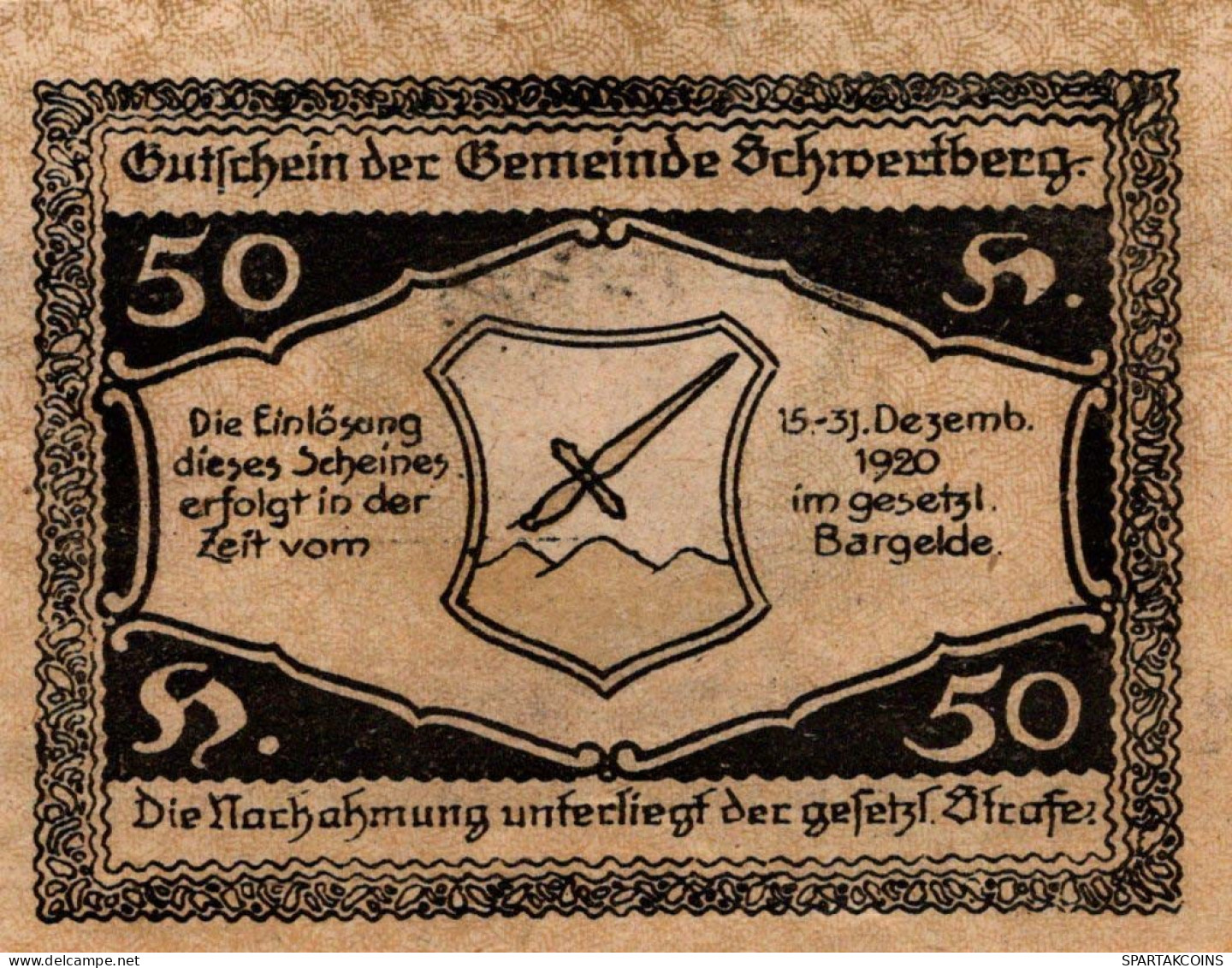 50 HELLER 1920 Stadt SCHWERTBERG Oberösterreich Österreich Notgeld #PE598 - [11] Emissions Locales