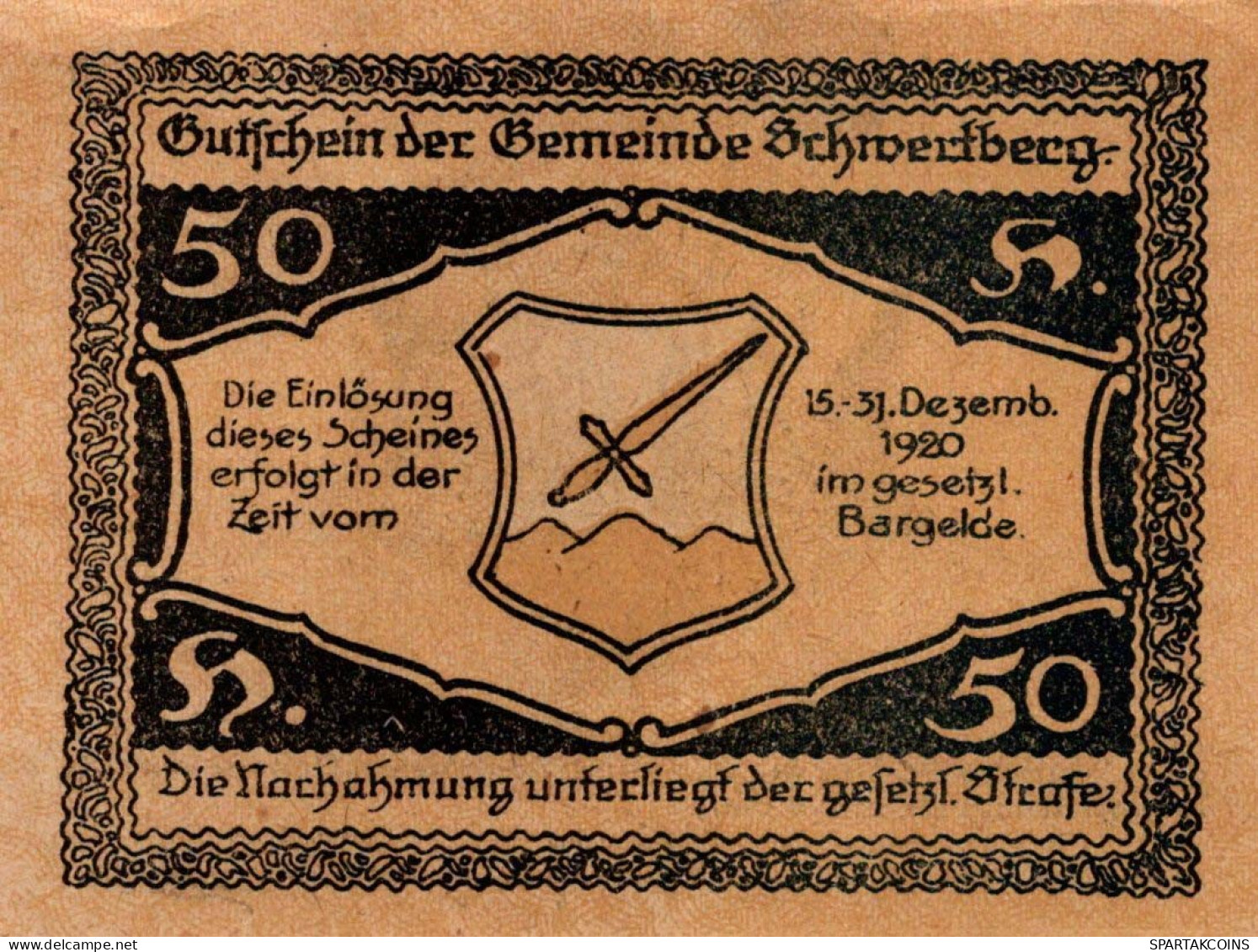 50 HELLER 1920 Stadt SCHWERTBERG Oberösterreich Österreich UNC Österreich Notgeld #PH008 - [11] Emissions Locales