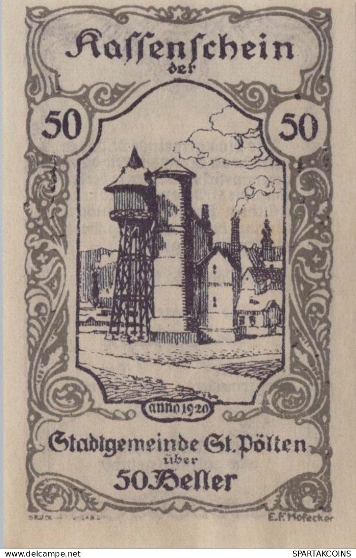 50 HELLER 1920 Stadt SANKT PoLTEN Niedrigeren Österreich Notgeld #PE839 - [11] Emissions Locales
