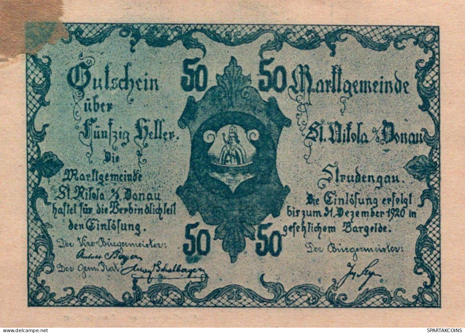 50 HELLER 1920 Stadt SANKT NIKOLA AN DER DONAU Oberösterreich Österreich #PE872 - [11] Emissions Locales
