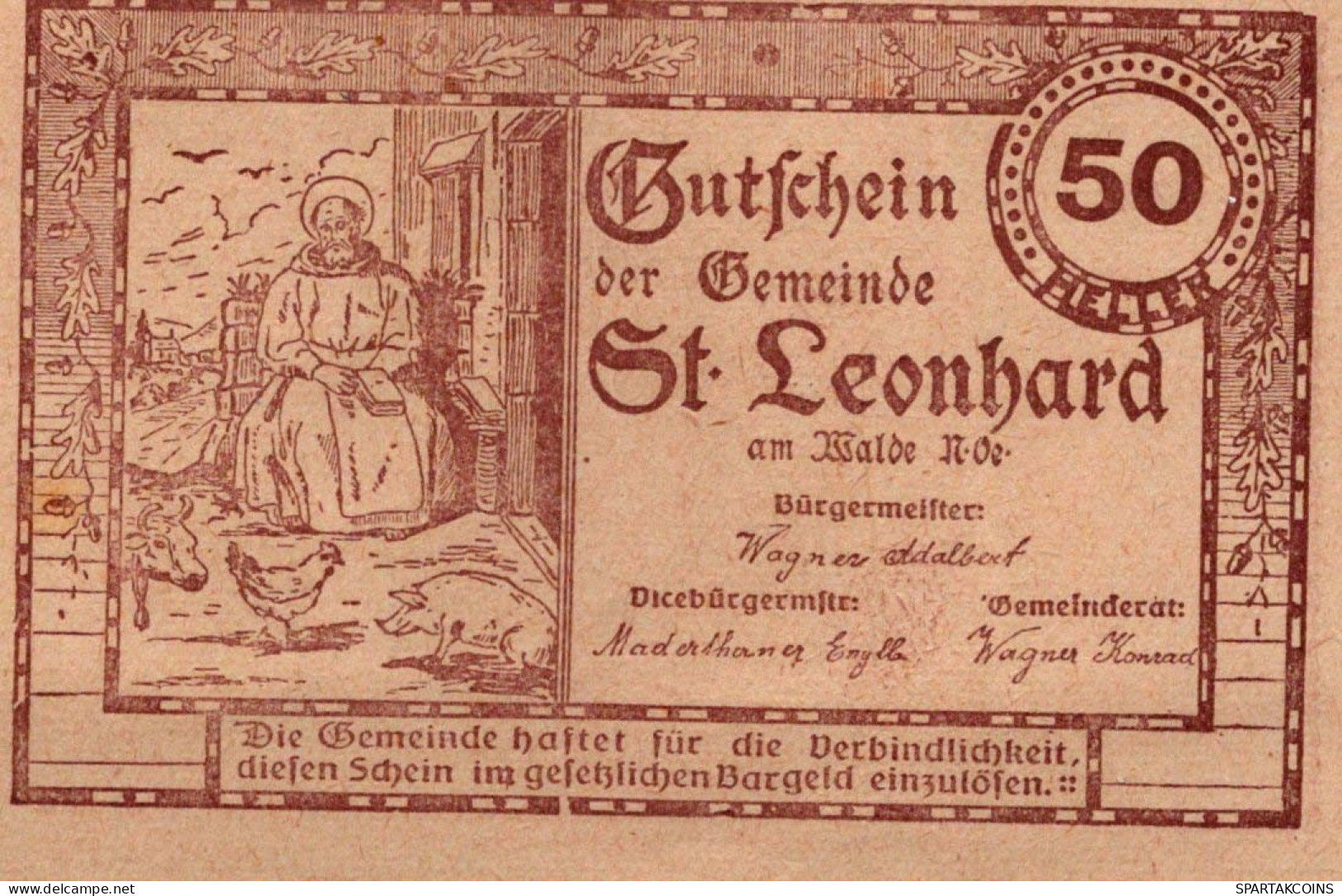 50 HELLER 1920 Stadt SANKT LEONHARD AM WALDE Niedrigeren Österreich Notgeld Papiergeld Banknote #PG940 - [11] Emissions Locales