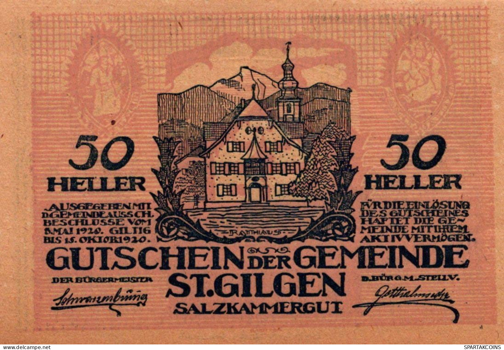50 HELLER 1920 Stadt SANKT GILGEN Salzburg Österreich Notgeld Banknote #PE646 - [11] Emisiones Locales