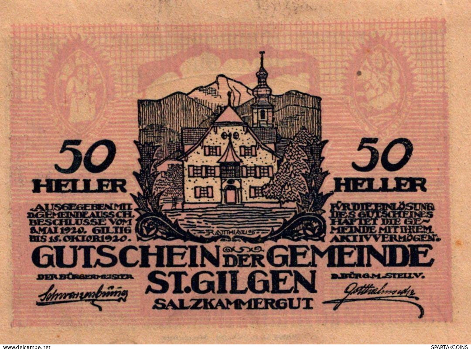 50 HELLER 1920 Stadt SANKT GILGEN Salzburg Österreich Notgeld Banknote #PE759 - [11] Emisiones Locales
