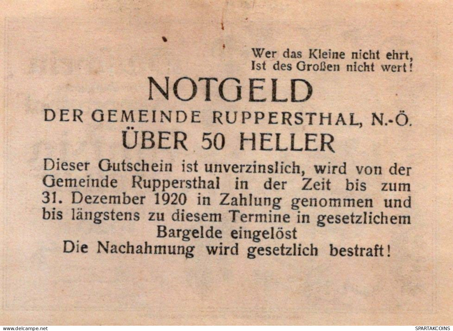 50 HELLER 1920 Stadt ROberenSTHAL Niedrigeren Österreich Notgeld #PE559 - [11] Emisiones Locales