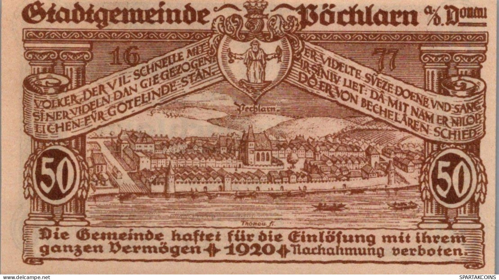 50 HELLER 1920 Stadt PÖCHLARN Niedrigeren Österreich Notgeld Papiergeld Banknote #PG986 - [11] Local Banknote Issues