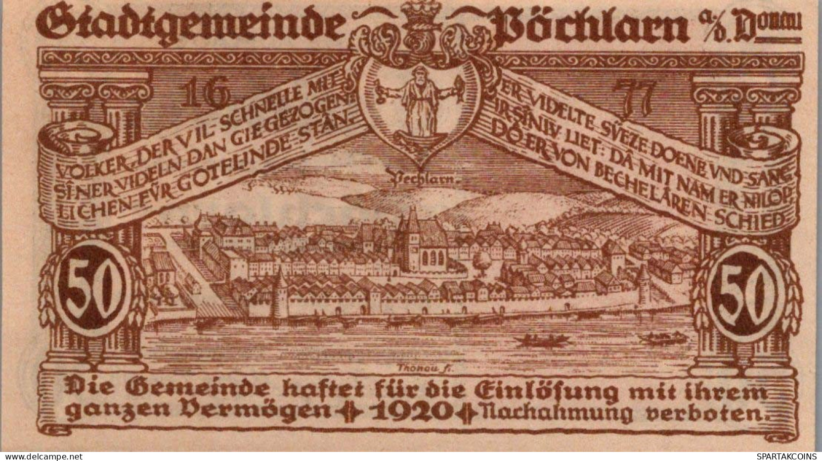 50 HELLER 1920 Stadt PÖCHLARN Niedrigeren Österreich Notgeld Papiergeld Banknote #PG986 - [11] Emissions Locales