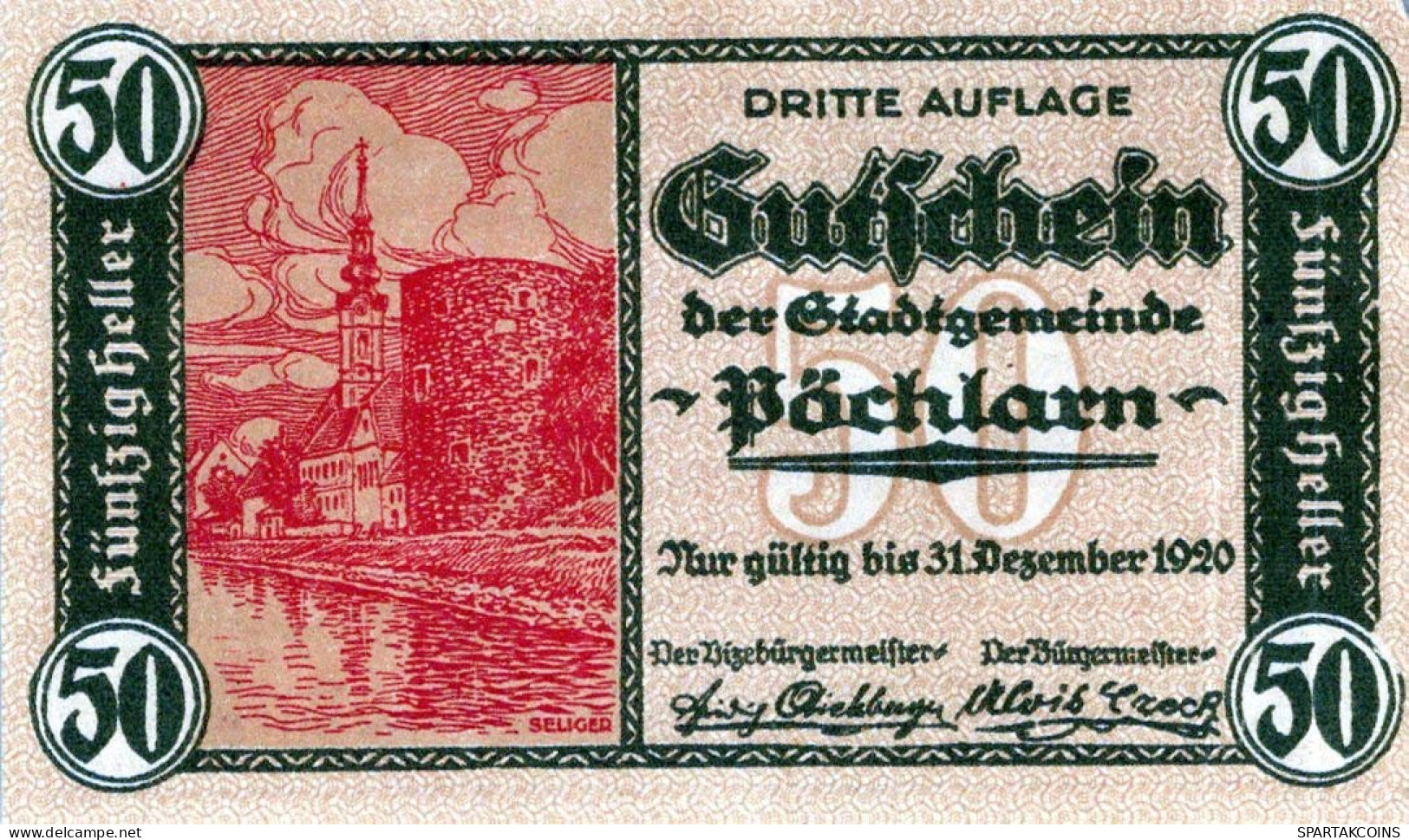 50 HELLER 1920 Stadt PoCHLARN Niedrigeren Österreich Notgeld Banknote #PI305 - [11] Local Banknote Issues