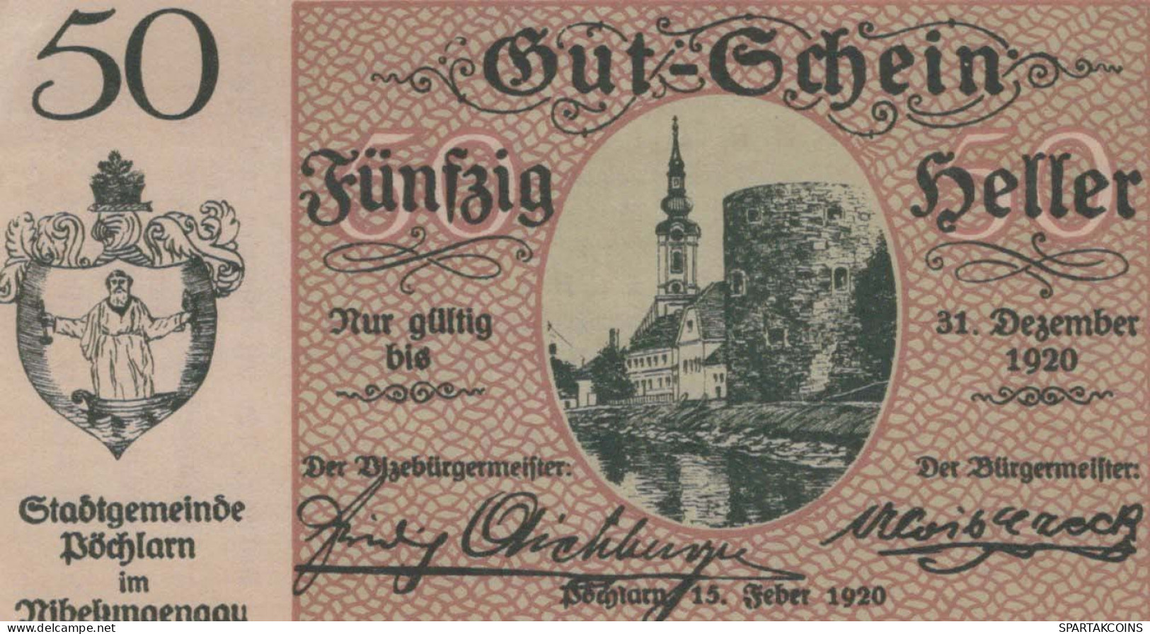 50 HELLER 1920 Stadt PoCHLARN Niedrigeren Österreich Notgeld Banknote #PE388 - [11] Local Banknote Issues