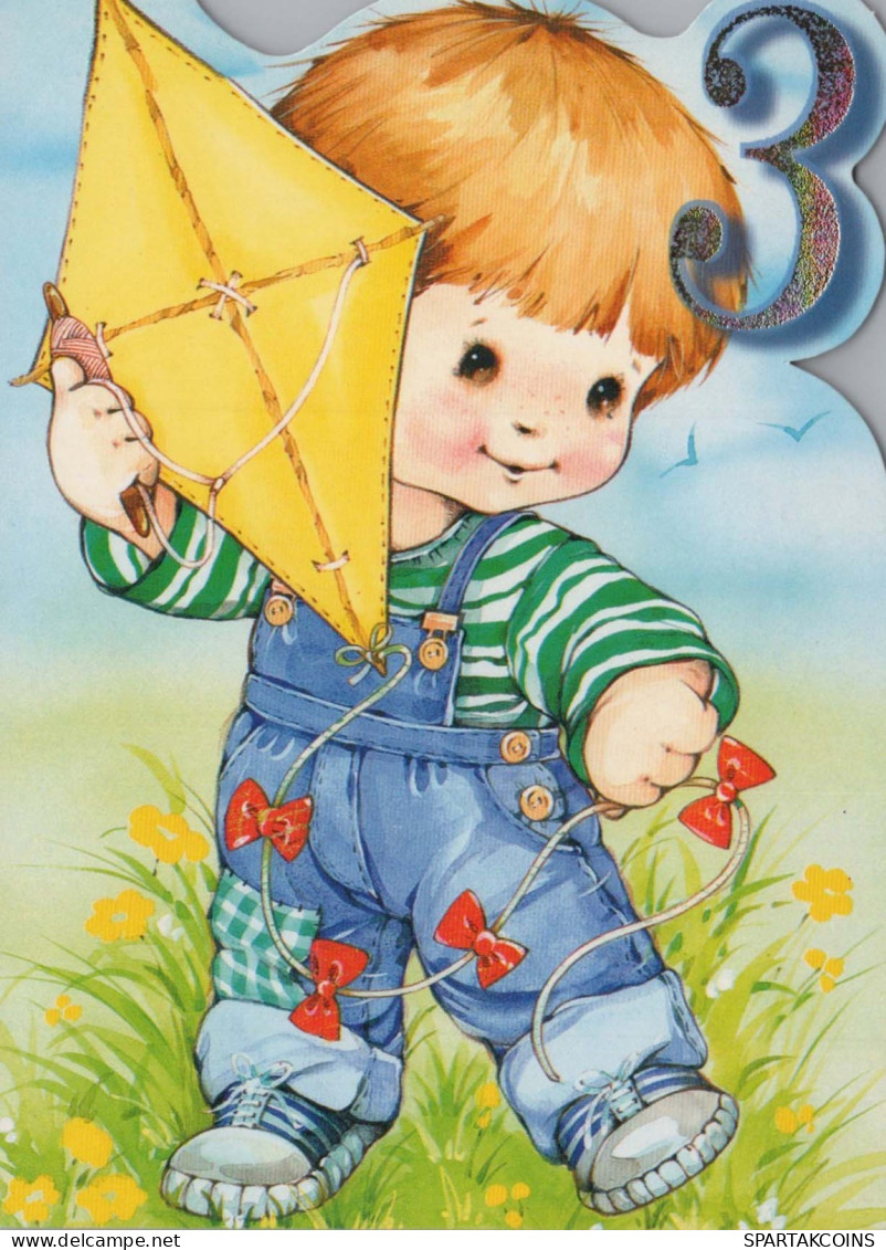 HAPPY BIRTHDAY 3 Year Old BOY Children Vintage Postcard CPSM Unposted #PBU079.GB - Anniversaire