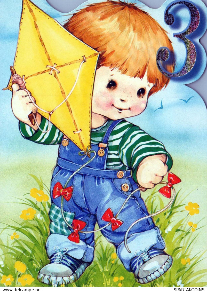 HAPPY BIRTHDAY 3 Year Old BOY Children Vintage Postcard CPSM Unposted #PBU079.GB - Anniversaire