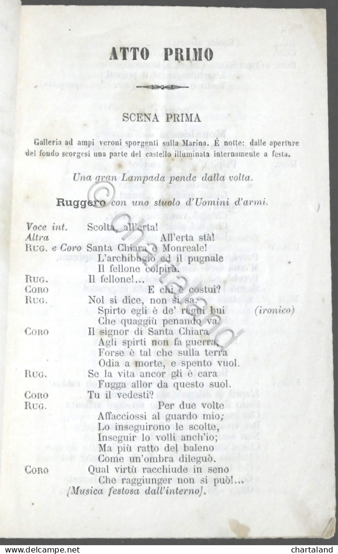 Libretto Opera - R. Berninzone - Monaldesca - Musica Di P. Piacenza - 1867 - Sonstige & Ohne Zuordnung