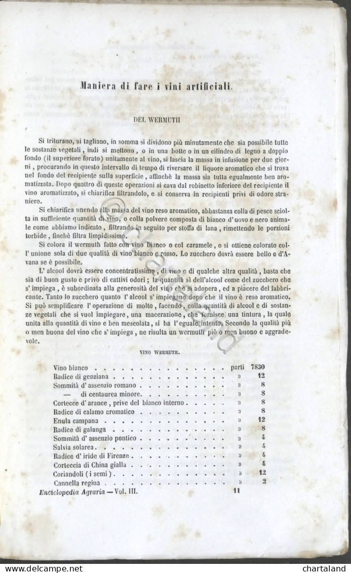 Nuova Enciclopedia Agraria - Fascicoli 14 E 15 - Anno 1859 - Fabbricare I Vini - Other & Unclassified