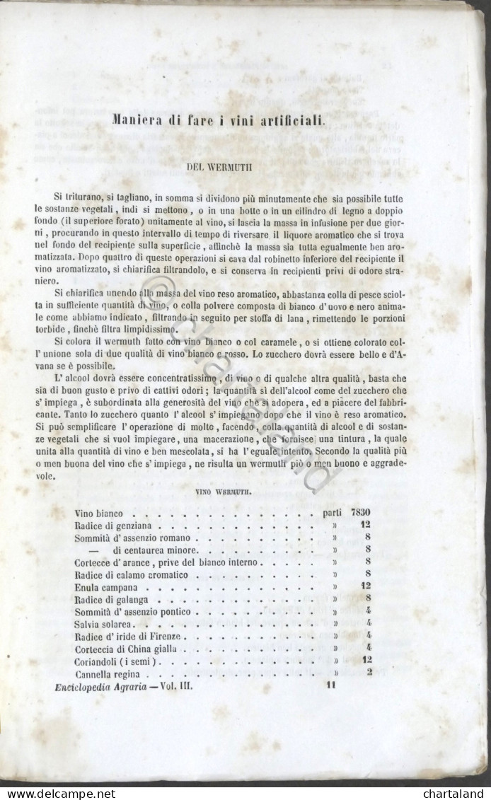 Nuova Enciclopedia Agraria - Fascicoli 14 E 15 - Anno 1859 - Fabbricare I Vini - Otros & Sin Clasificación