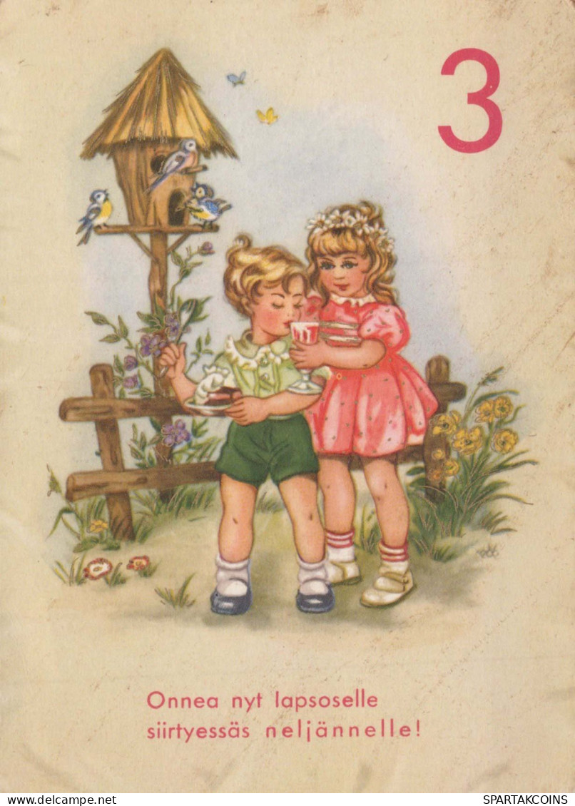 FELIZ CUMPLEAÑOS 3 Año De Edad CHICA NIÑOS Vintage Tarjeta Postal CPSM #PBT898.ES - Anniversaire