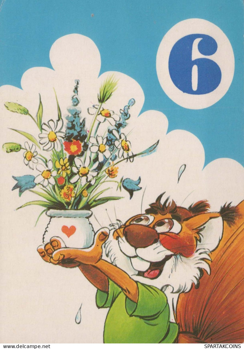 FELIZ CUMPLEAÑOS 6 Año De Edad ARDILLA Animales Vintage Tarjeta Postal CPSM #PBS691.ES - Anniversaire