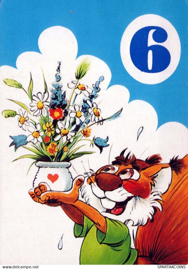 FELIZ CUMPLEAÑOS 6 Año De Edad ARDILLA Animales Vintage Tarjeta Postal CPSM #PBS691.ES - Anniversaire