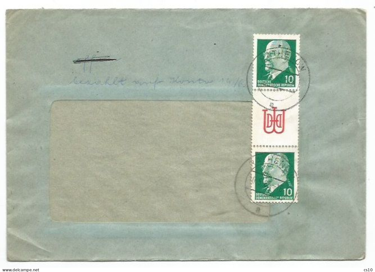 DDR Window Cover Rathenow 10may1963 - President Ulbricht Pf.10/Z/10 Gutter Pair "DVD" - Storia Postale