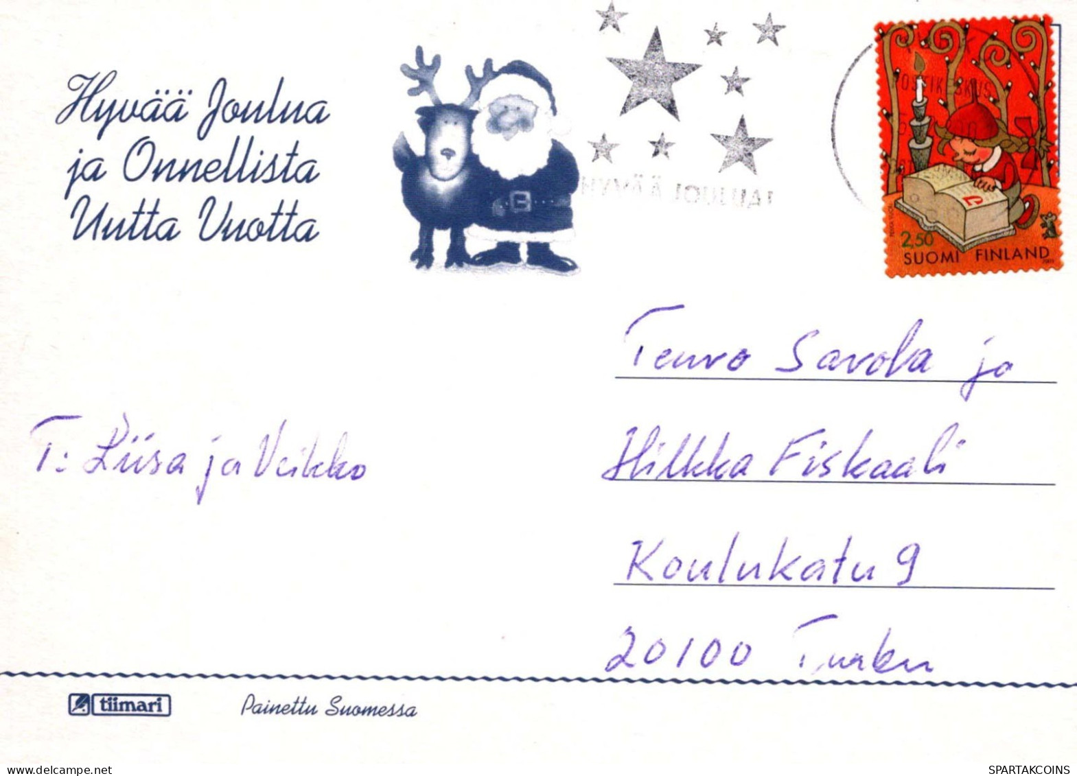 BABBO NATALE Buon Anno Natale CERVO Vintage Cartolina CPSM #PBB157.IT - Santa Claus