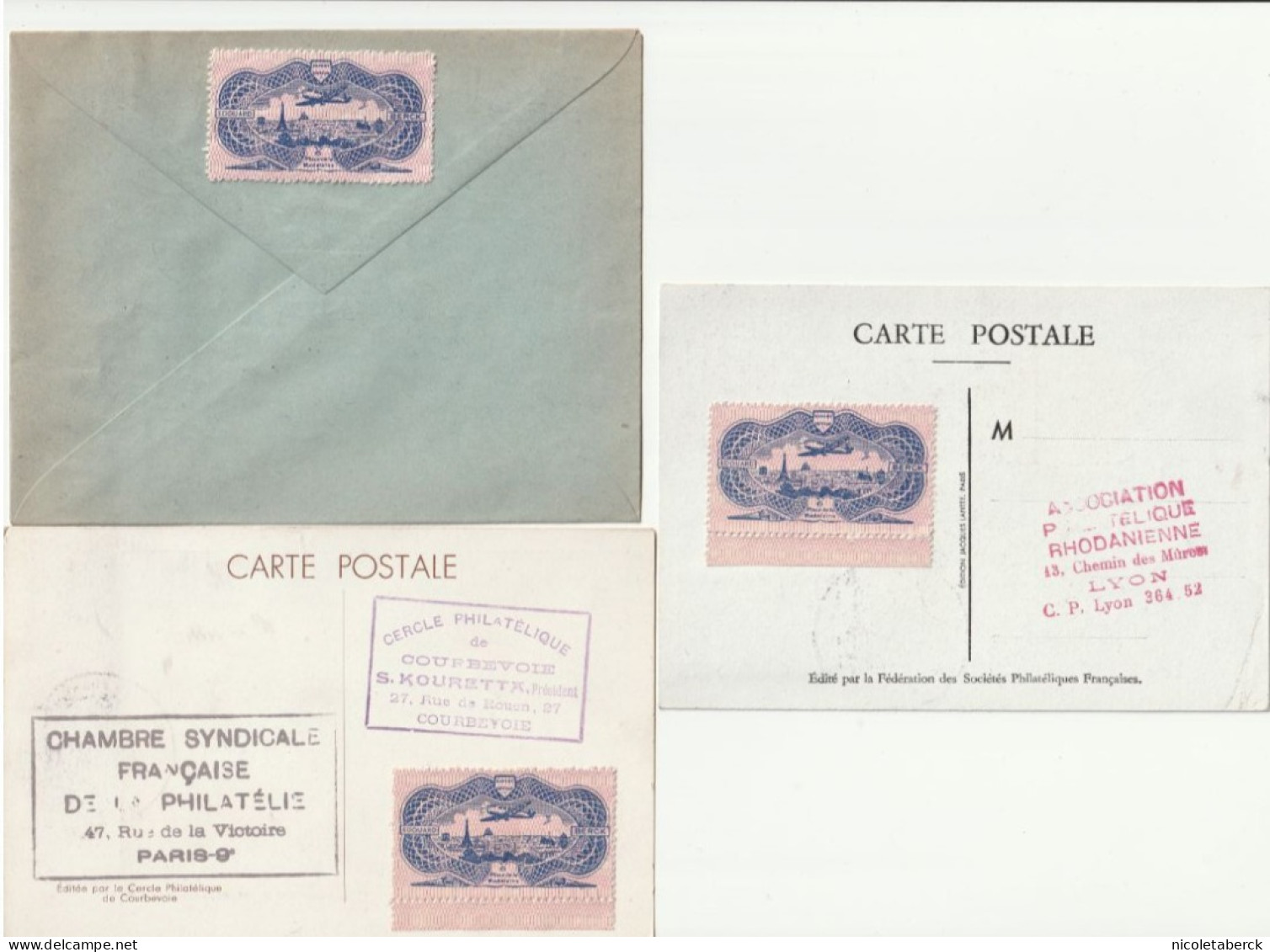 N°799 Journée Du Timbre 1947 1er Jour Sur Enveloppe Paris  + Carte Lyon Et Courbevoie. Collection BERCK. - Cartas & Documentos