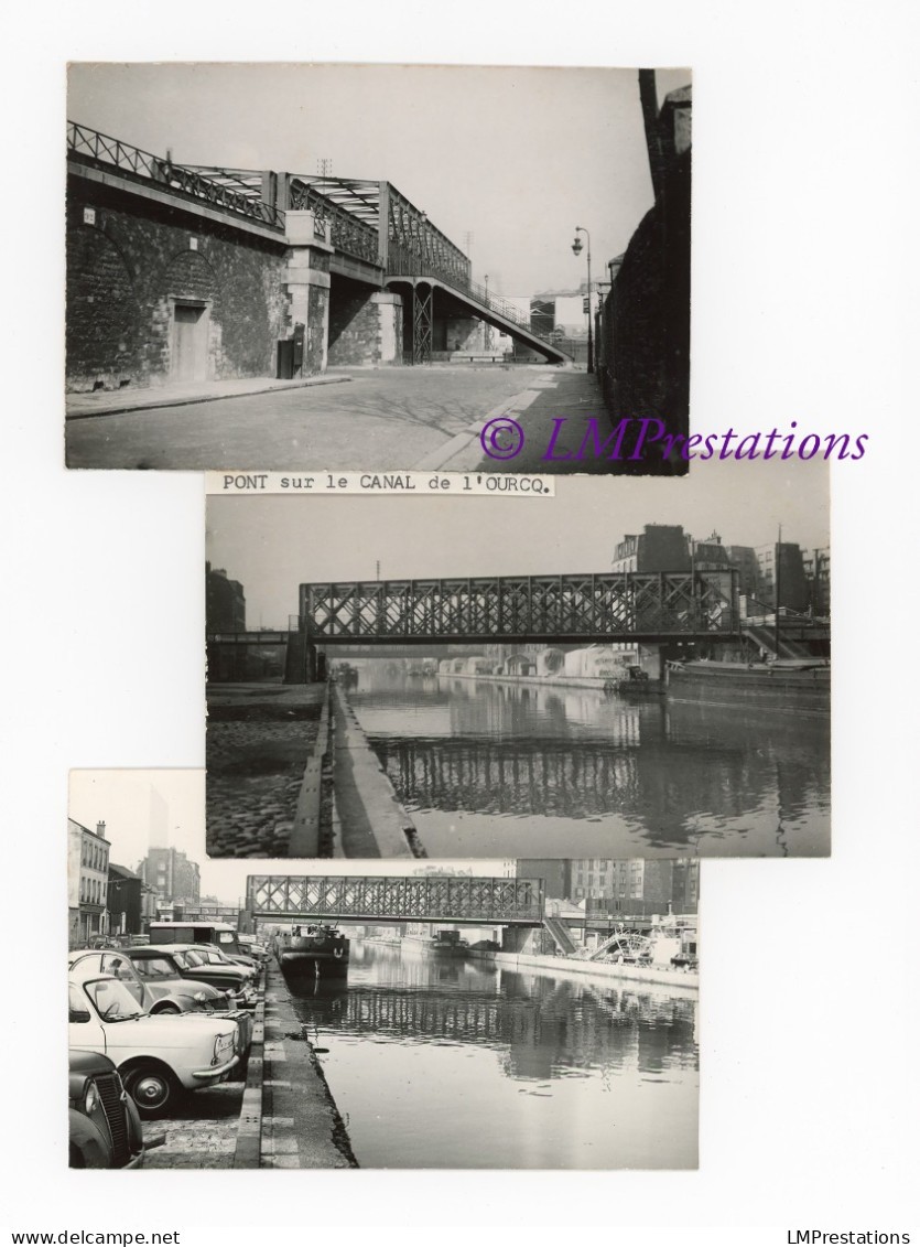 Lot De 3 Photos SNCF Petite Ceinture Pont Sur Le Canal De L'Ourcq Paris Seine 75 France Train Chemin Fer Péniche Photo - Treinen