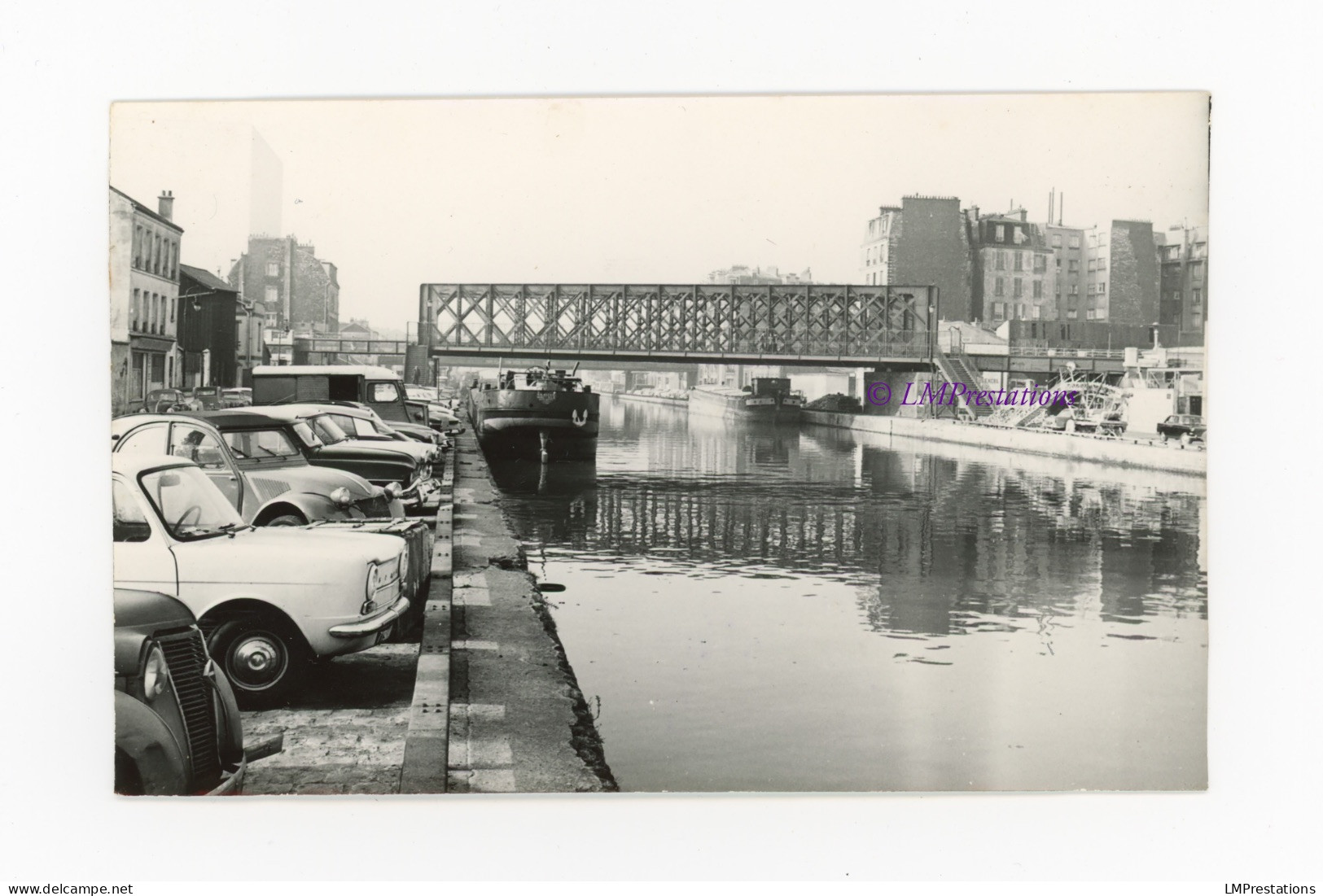 Lot de 3 photos SNCF Petite ceinture Pont sur le canal de l'Ourcq Paris Seine 75 France train chemin fer péniche photo