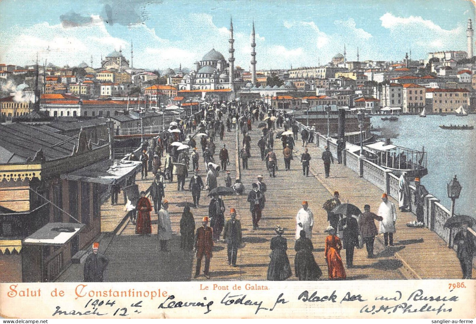 CPA / TURQUIE / SALUT DE CONSTANTINOPLE  / LE PONT DE GALATA / TIMBRE AU VERSO - Turquie