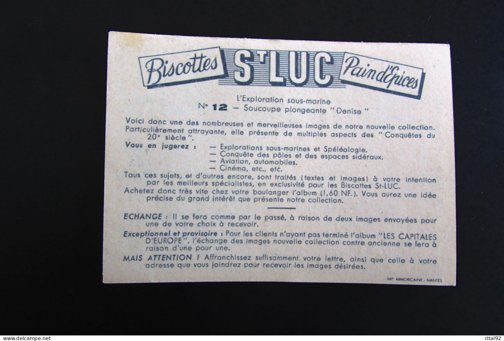 Chromo/image "Biscottes - Pain D'épices St LUC" - Série D'images Album "Conquêtes Du 20 ème Siècle" - Sammelbilderalben & Katalogue