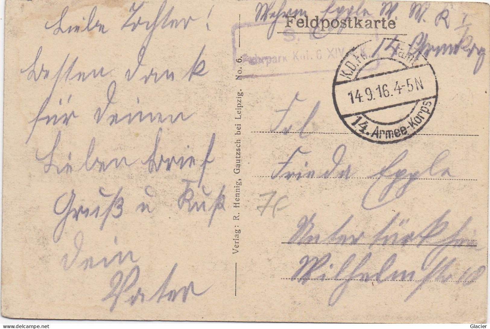 08.- Vrizy - Ardennes - Frankreich 1914-16 - Kölnerstrasse - Feldpost 14-9-1916 - Autres & Non Classés