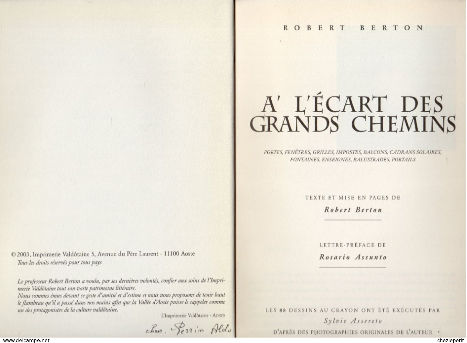 A L'ECART DES GRANDS CHEMINS ROBERT BERTON 2003 Val D'Aoste - History