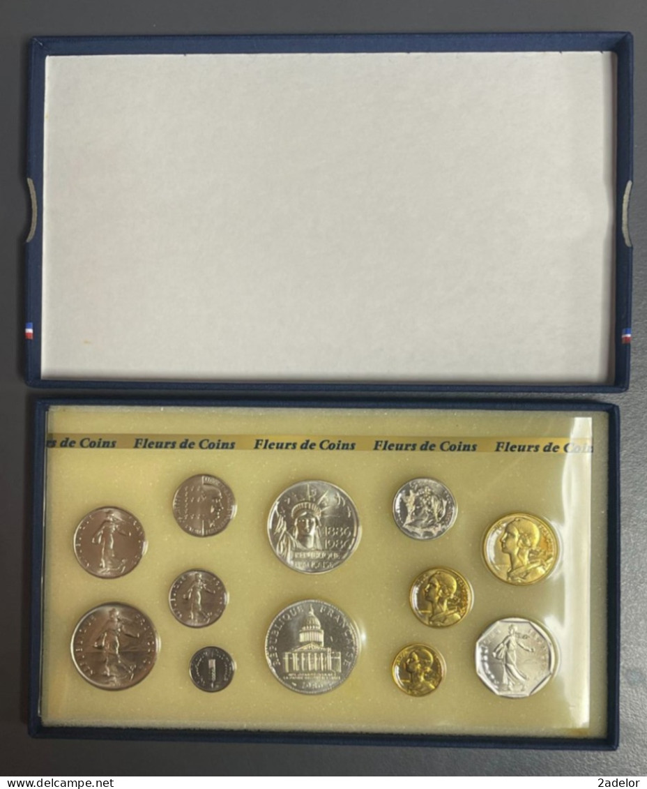 Coffret Série De Pièces Françaises Fleurs De Coins 1986, De 1 Centime à 100 Frs - Commemoratives