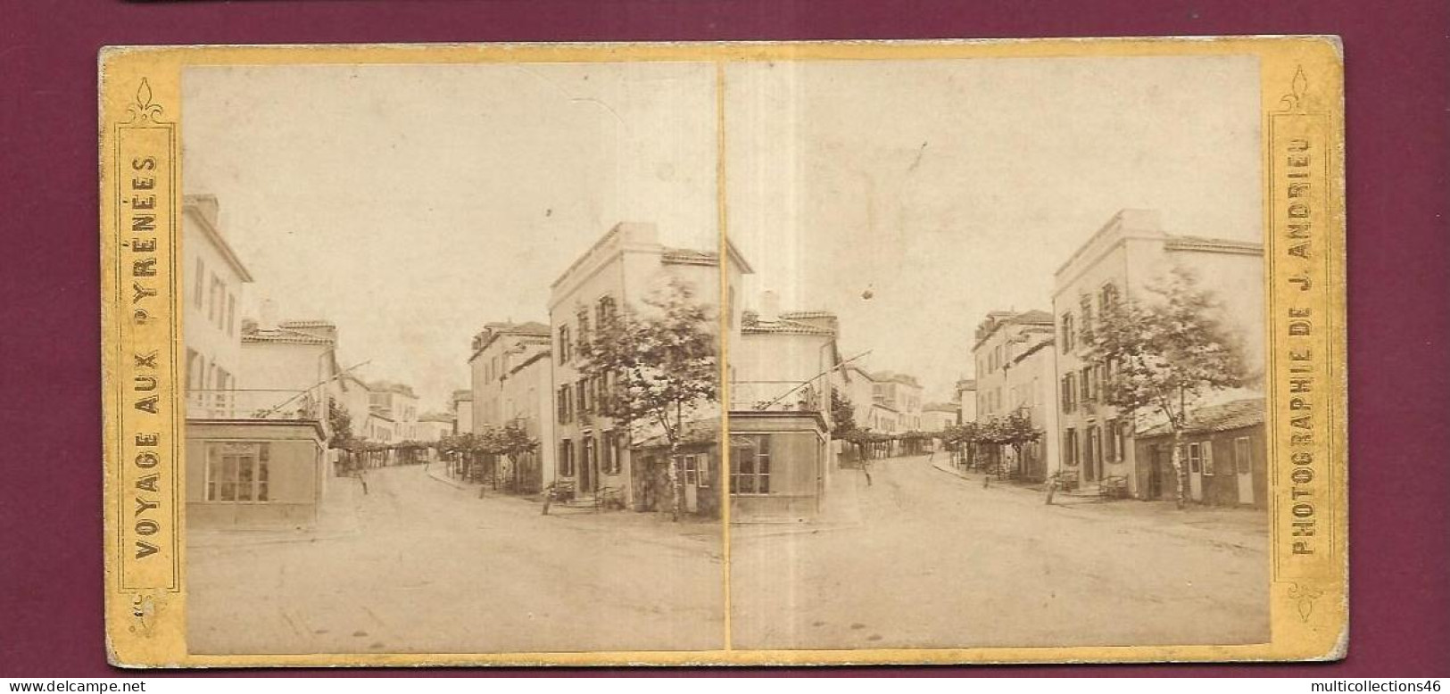 190424 - PHOTO STEREO PAPIER - VOYAGE AUX PYRENEES J ANDRIEU PARIS - BIARRITZ Rue Du Port Vieux - Stereoscopic