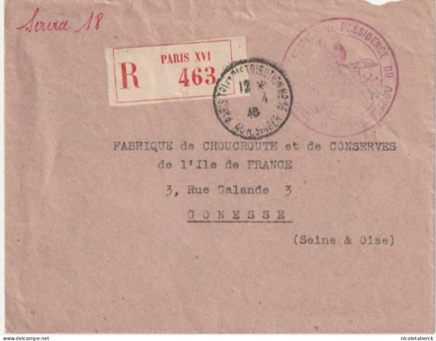 Lettre Recommandée 12/4/46 De La Présidence Du Gouvernement Provisoire Maréchal Maunoury (adresse Amusante) - Lettres & Documents