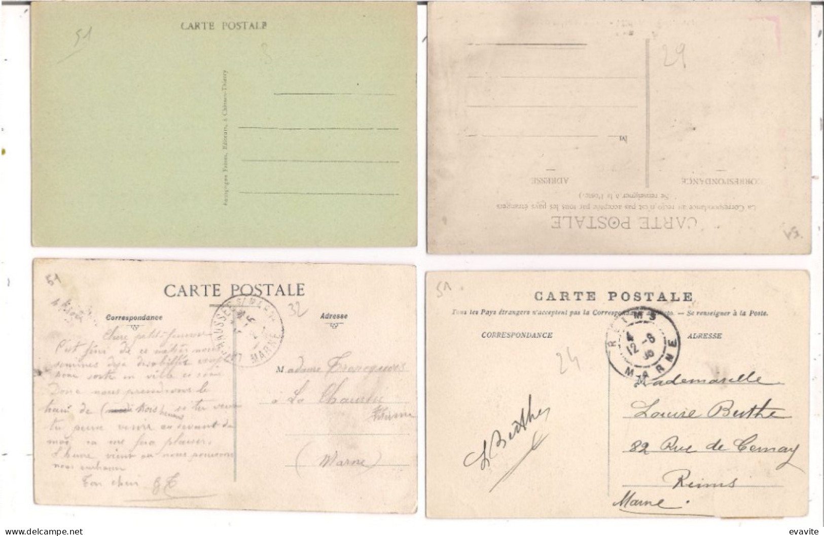 Lot De 4 CPA (51)  CHÂLONS-sur-MARNE  -   Gare, Palais De Justice, Musée Place Godart, Porte-Bonheur - Châlons-sur-Marne