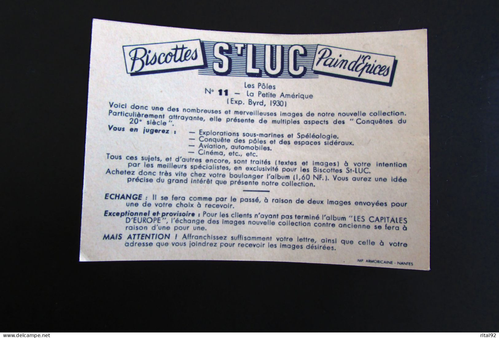 Chromo/image "Biscottes - Pain D'épices St LUC" - Série D'images Album "Conquêtes Du 20 ème Siècle" - Albums & Catalogues