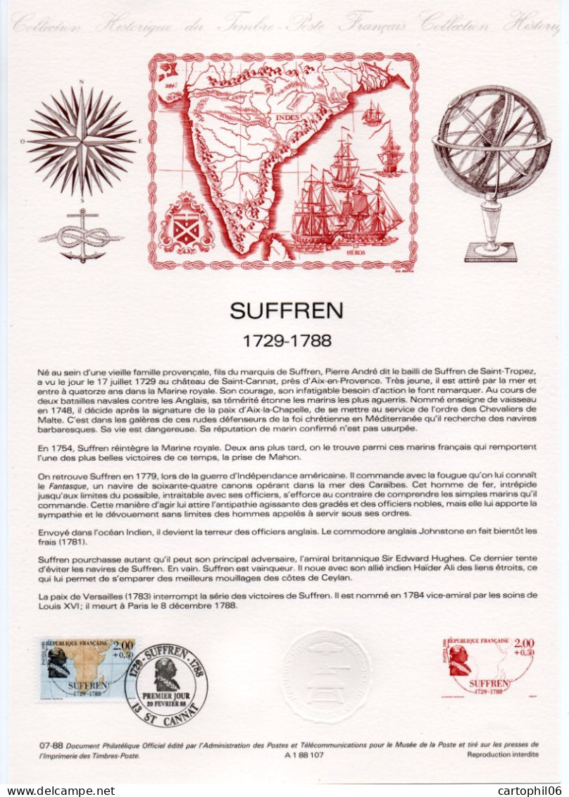 - Document Premier Jour SUFFREN (1729-1788) - ST CANNAT 20.2.1988 - - Explorateurs