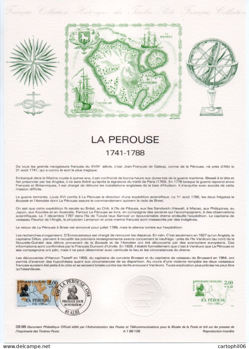 - Document Premier Jour LA PEROUSE (1741-1788) - PARIS 20.2.1988 - - Explorers