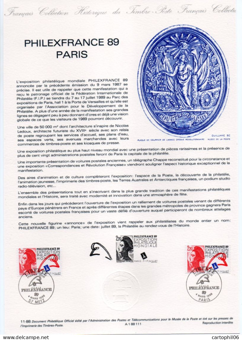 - Document Premier Jour Exposition PHILEXFRANCE 89 - METZ / PARIS 4.3.1988 - - Expositions Philatéliques