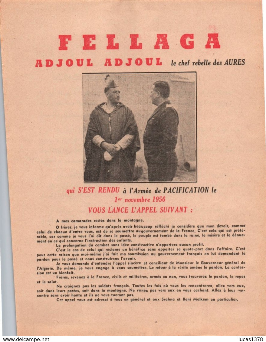 TRACT PROPAGANDE OAS  GUERRE D ALGERIE / FLN / FELLAGHAS / - Documenti Storici