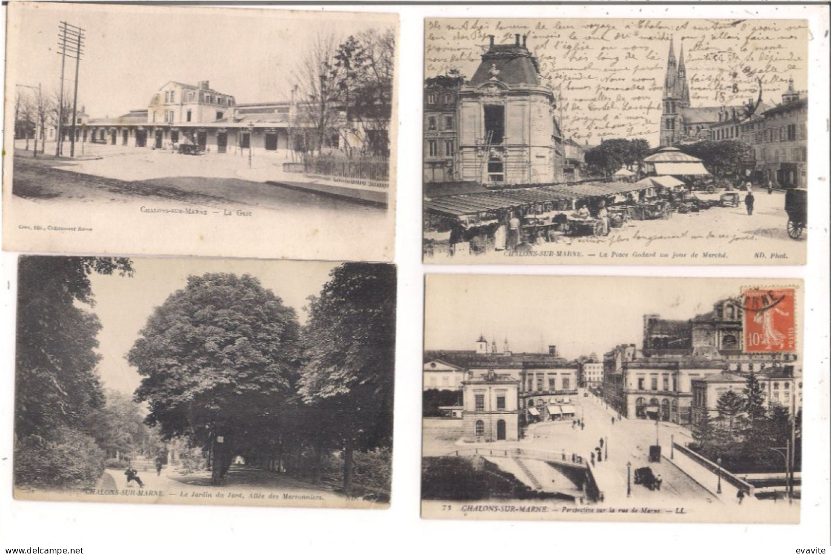 Lot De 6 CPA (51)  CHÂLONS-sur-MARNE - Jour De Marché, Jardin Du Jard, La Gare, Rue De Marne,Monument Aux Morts - Châlons-sur-Marne