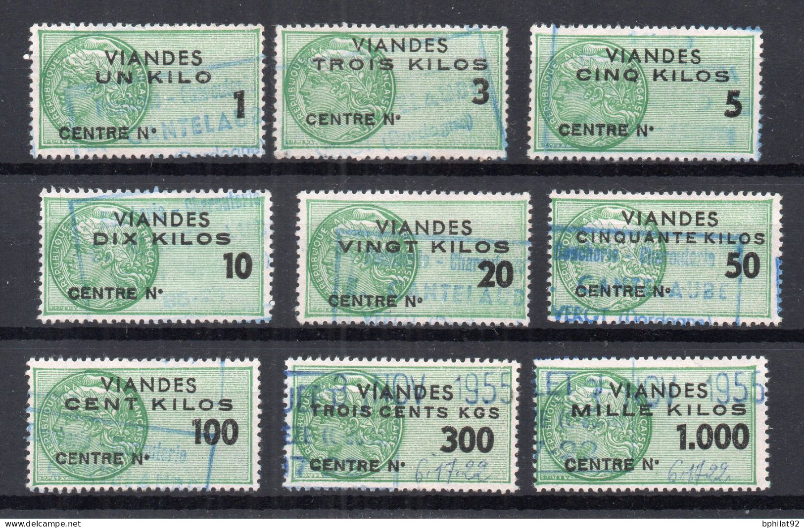 !!! LOT DE TIMBRES FISCAUX VIANDES N°45/53 - Timbres