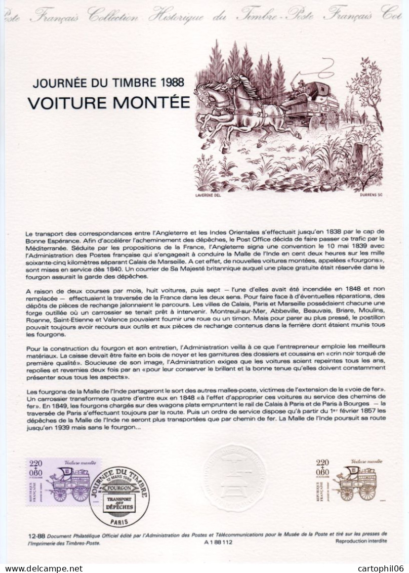 - Document Premier Jour JOURNÉE DU TIMBRE - VOITURE MONTÉE - PARIS 12.3.1988 - - Stamp's Day