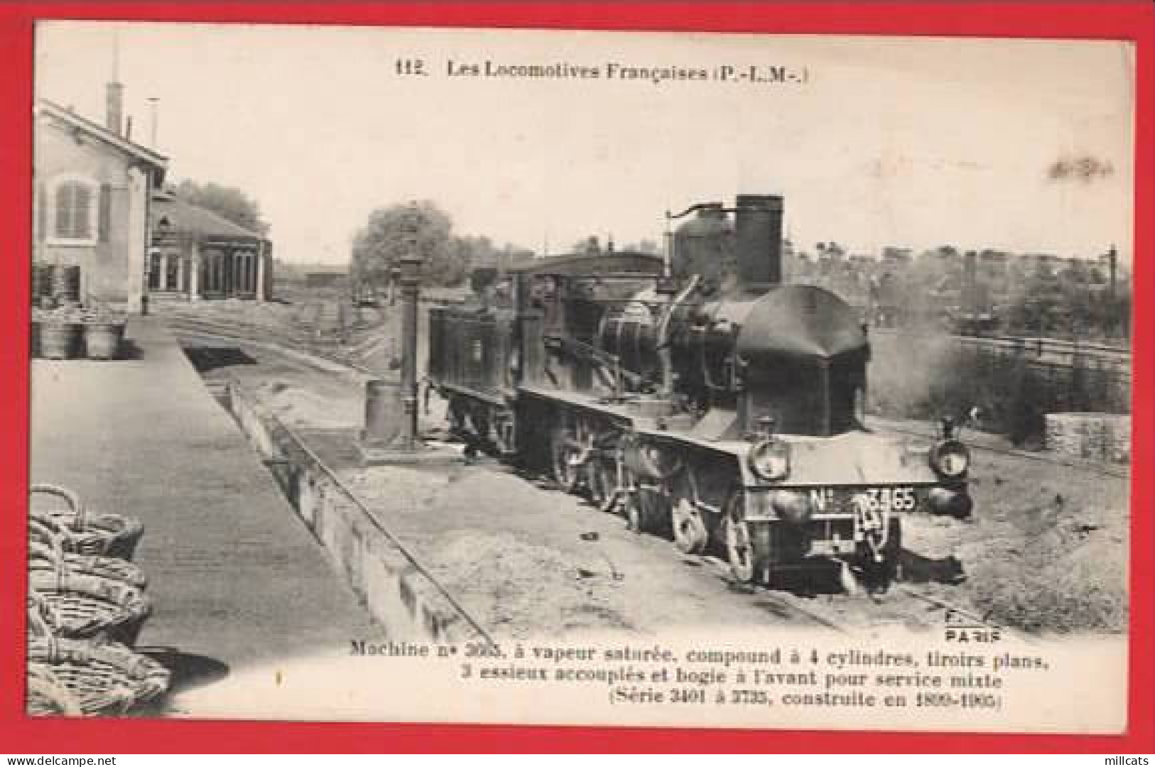 LES LOCOMOTIVES FRANCAISES   P-L-M    CARD 112  MACHUINE No 3665 - Trenes